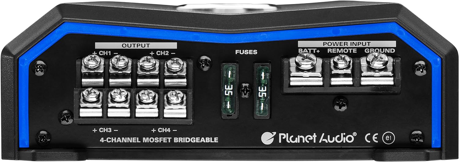 Planet Audio PL2400.4 4 Channel Car Amplifier - 2400 Watts, Full Range, Class A/B, 2/8 Ohm Stable, Mosfet Power Supply, Bridgeable