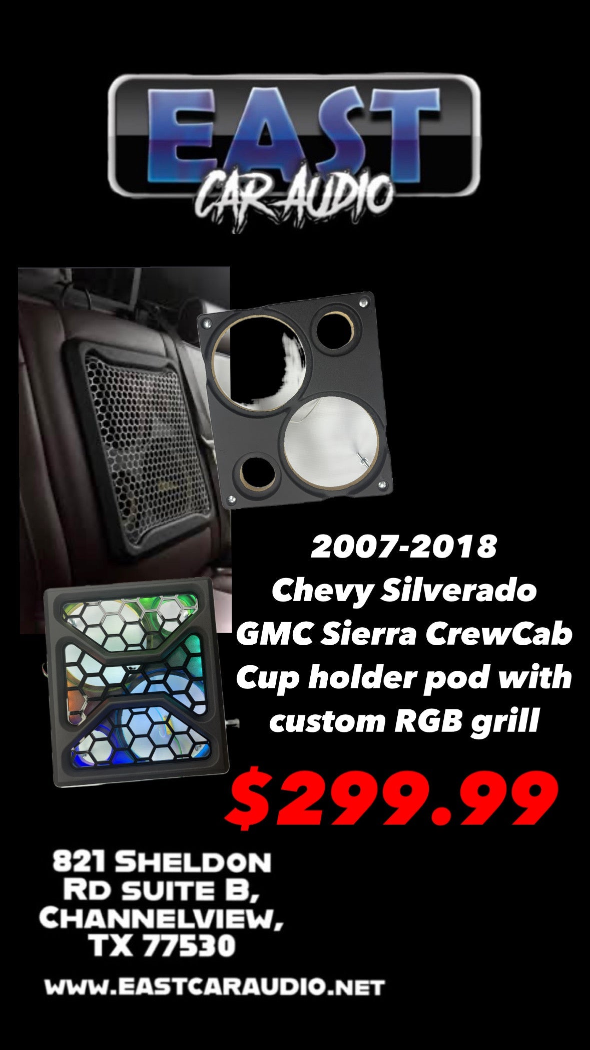2014-2025 Chevy Silverado GMC Sierra cup holder panel speaker pod with Custom Cover plate speaker pods
