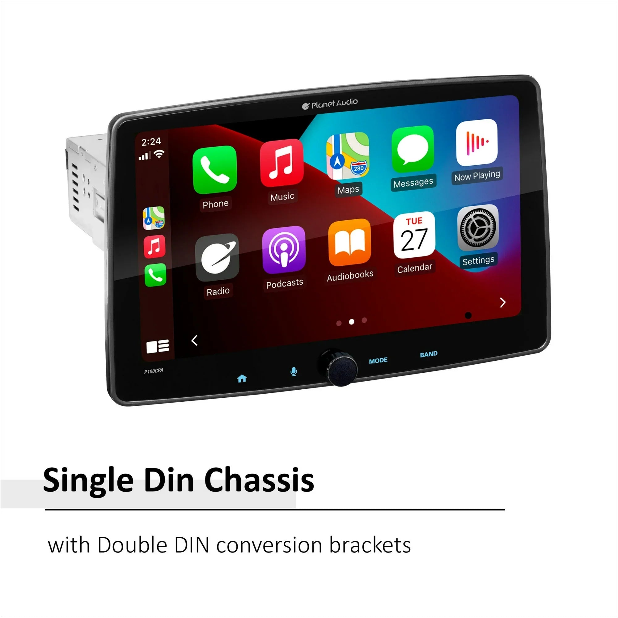 Planet Audio P100CPA Car Stereo - Apple CarPlay, Android Auto, Single Din, 10.1 Inch Touchscreen, Bluetooth, No CD DVD Player, AM/FM Radio Receiver