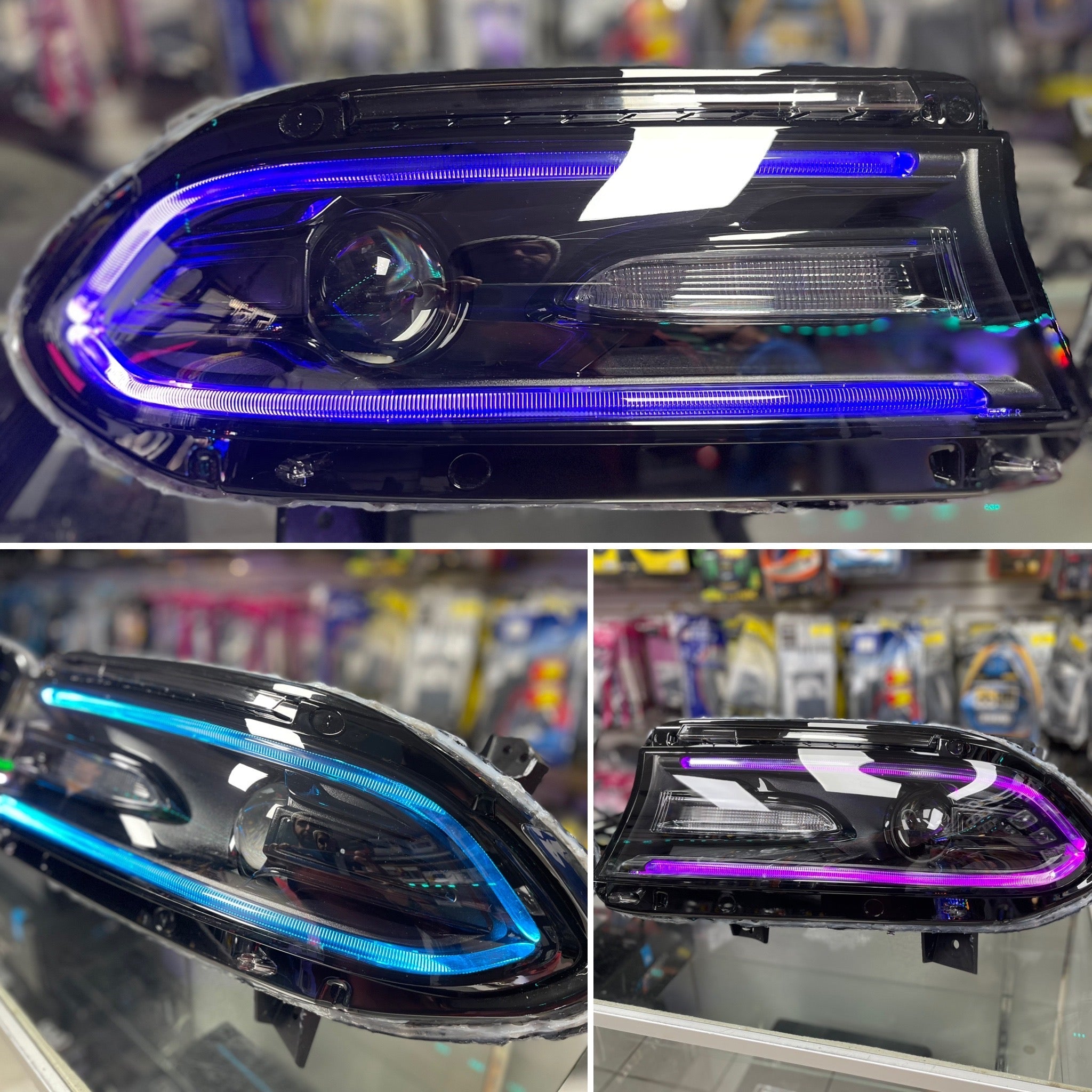 Prebuilt 2015-2023 Dodge Charger RGBW Color Changing LED Projector Headlights with Bluetooth