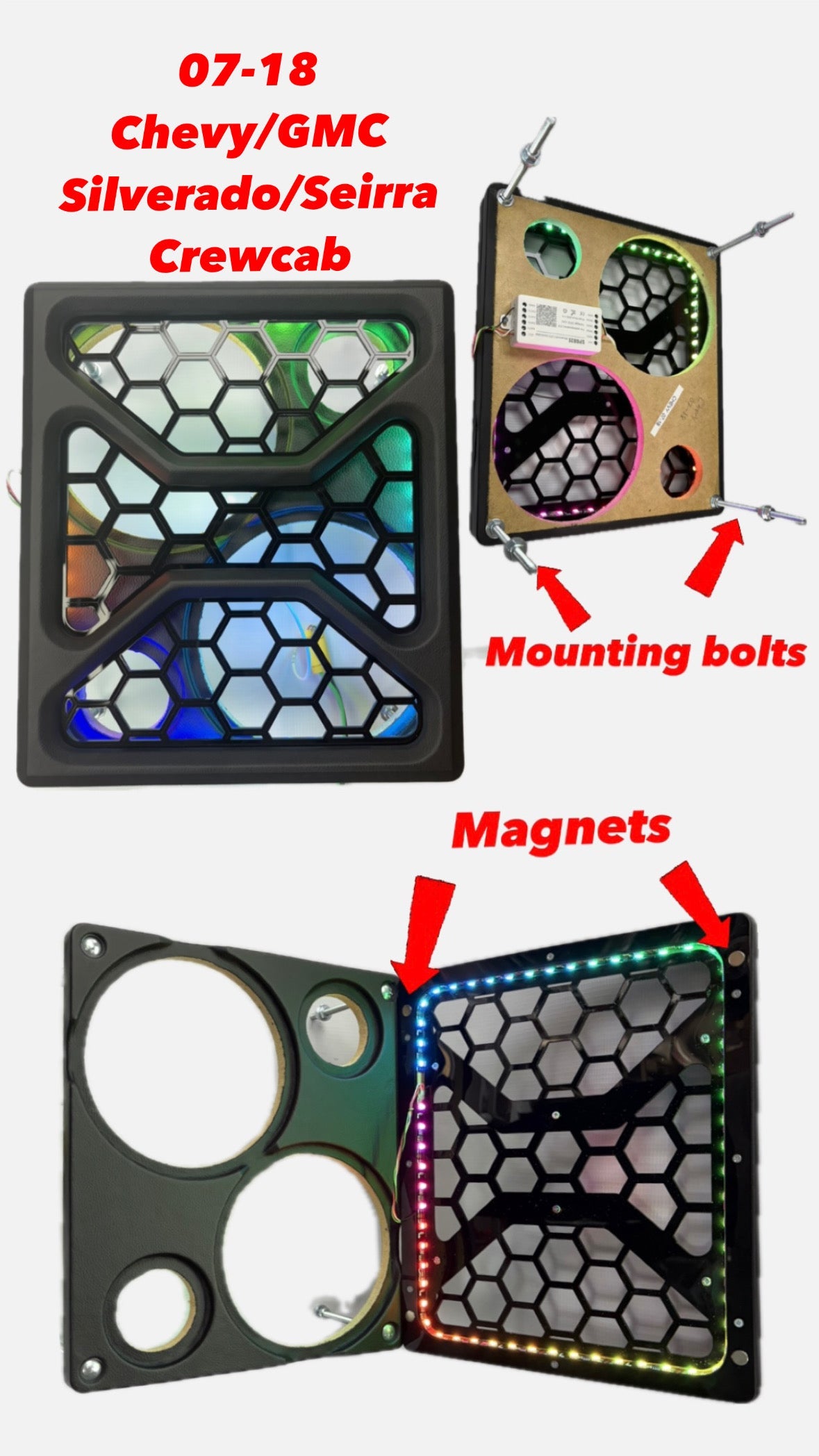 2014-2025 Chevy Silverado GMC Sierra cup holder panel speaker pod with Custom Cover plate speaker pods