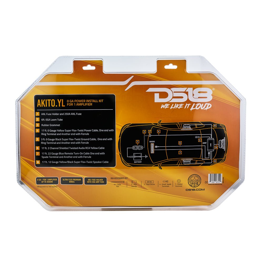 0-GA Amplifier Installation Wiring Kit - Yellow