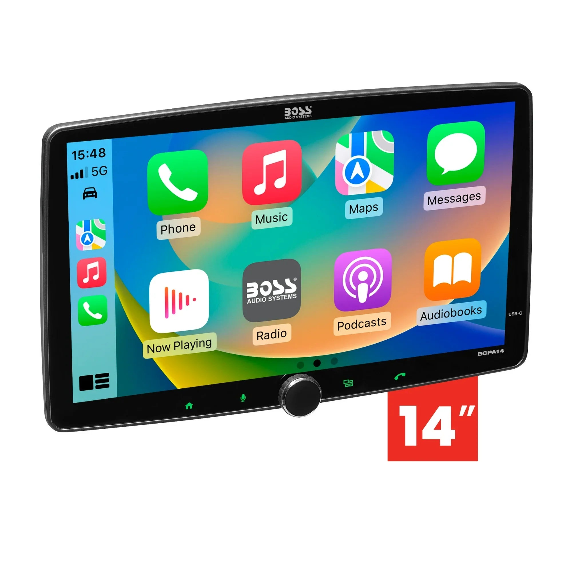 BOSS Audio Systems BCPA14 Car Stereo - Apple CarPlay, Android Auto, Single Din, 14 Inch Capacitive Touchscreen, Bluetooth, No DVD CD Player, AM/FM Radio Receiver, Multicolor Illumination