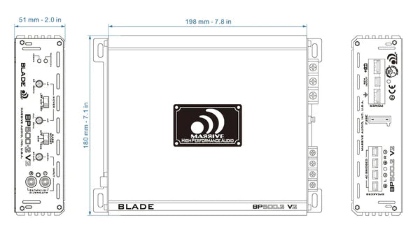 MASSIVE AUDIO BP500.2 V2 - 80 Watts RMS x 2 @ 4 Ohm 2 Channel Amplifier
