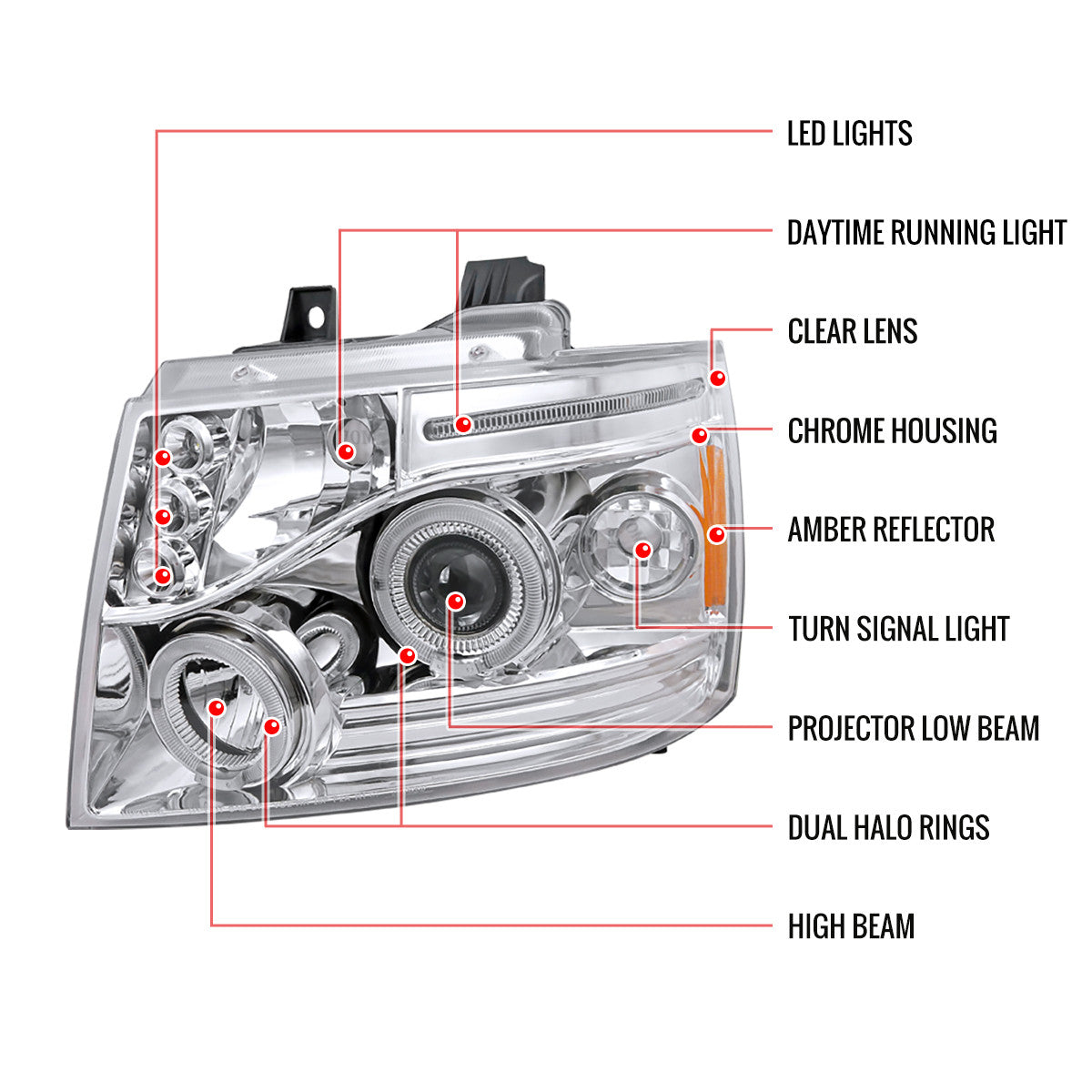 Spec-D 07-13 Chevy Avalanche LED Projector Headlgiths Chrome