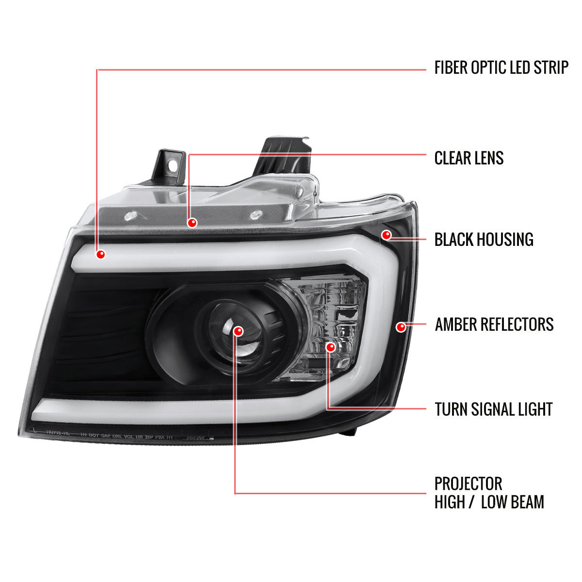 Spec-D 07-13 Chevy Avalanche Projector Headlights Black/Clear