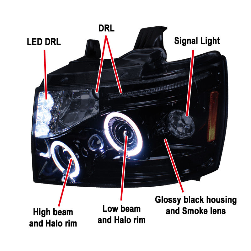 Spec-D 07-13 Avalanche/Tahoe Halo Projector Headlights Smoked