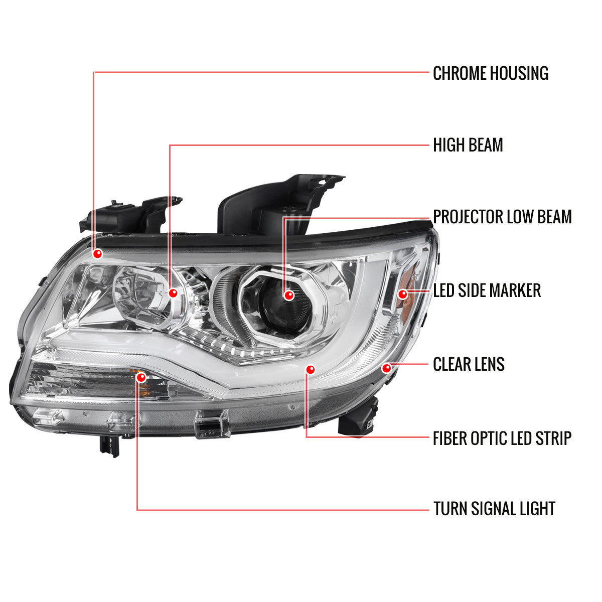 Spec-D 15-22 Chevy Colorado Headlights LED Bar Projector Chrome