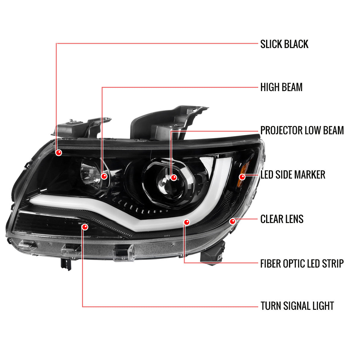 Spec-D 15-22 Chevy Colorado Headlights LED Bar Projector Jet Black