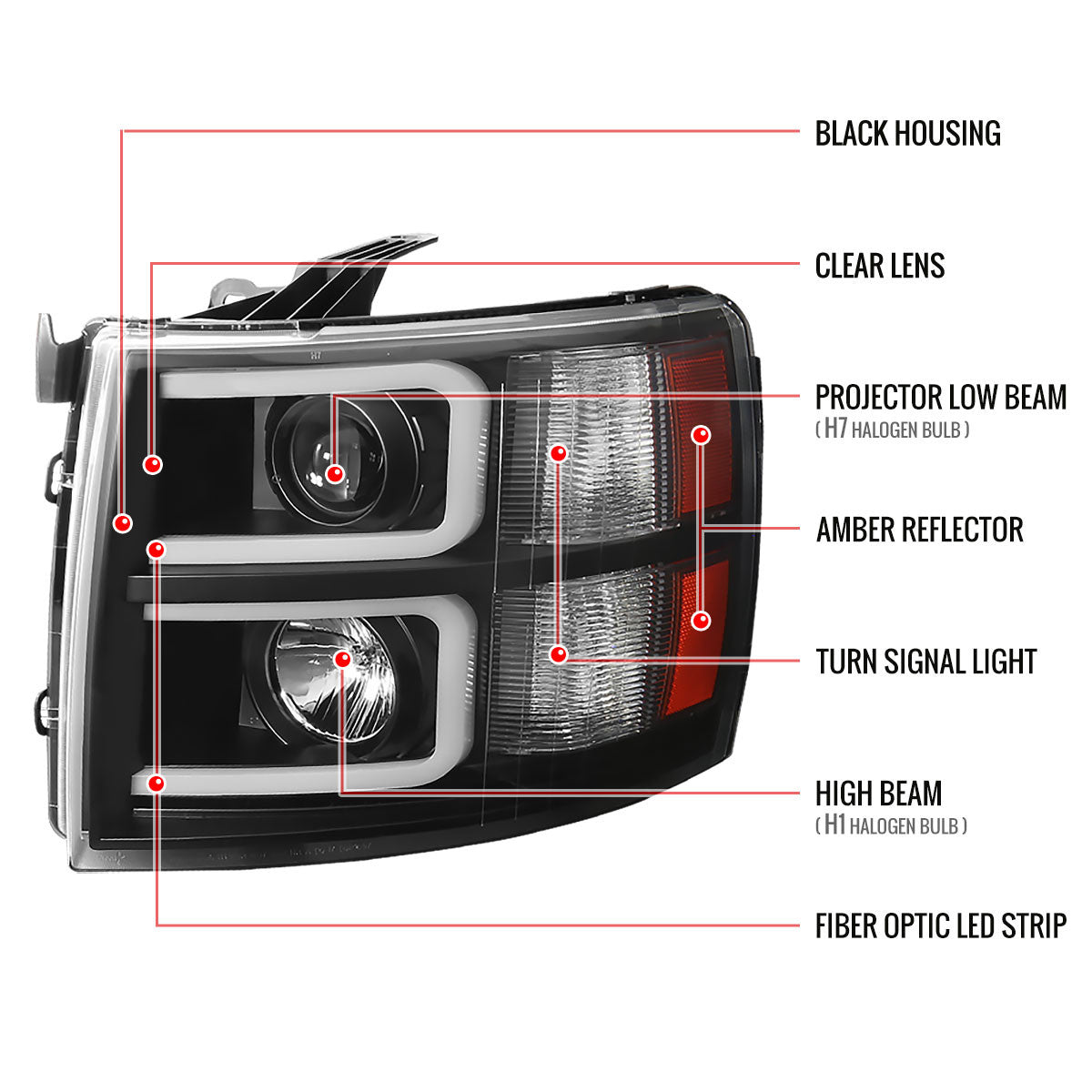 Spec-D 07-13 Chevy Silverado Pickup Projector Headlights Black