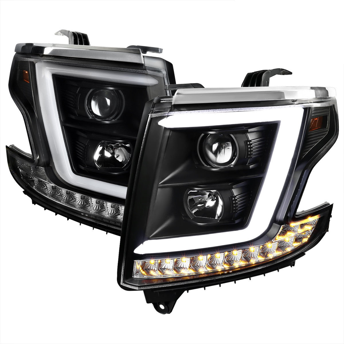 Spec-D 15-20 Chevy Tahoe / Suburban Projector Headlights Black/Clear