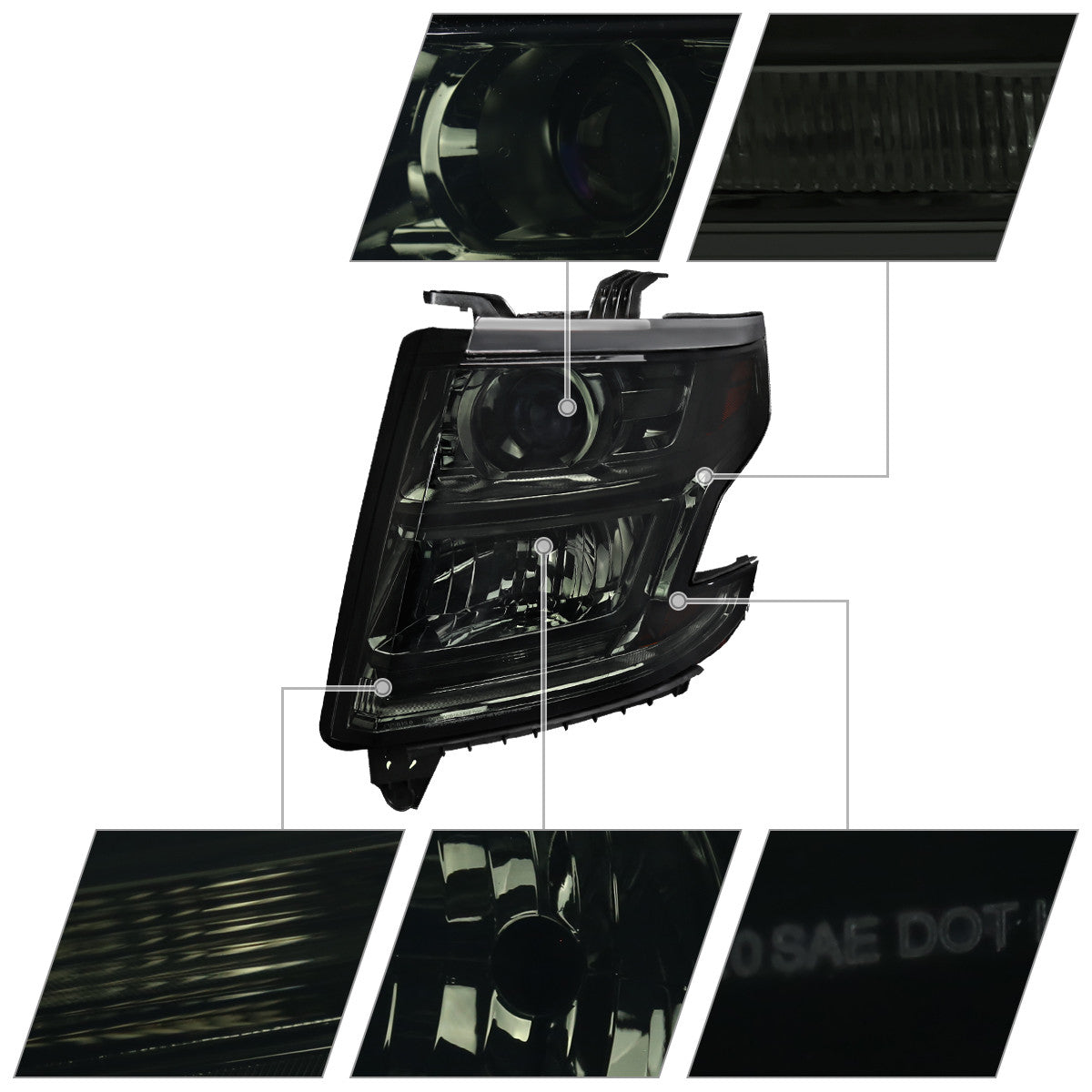 Spec-D 15-20 Chevy Tahoe Suburban Headlights LED Projector Smoked