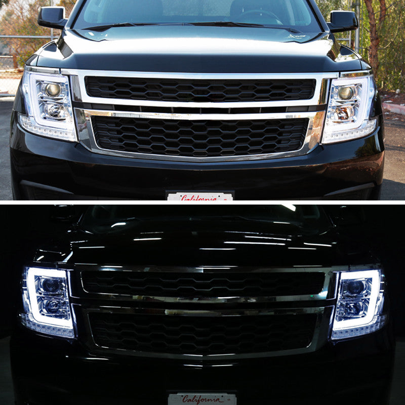 Spec-D 15-20 Chevy Tahoe Projector Headlights LED Bar Chrome