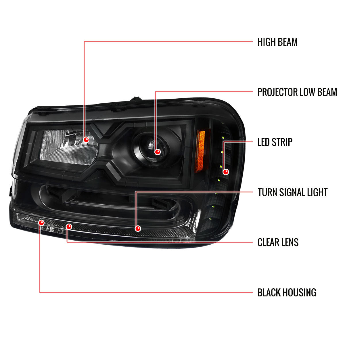 Spec-D 02-09 Chevy Trailblazer Headlights Projector V2 Black
