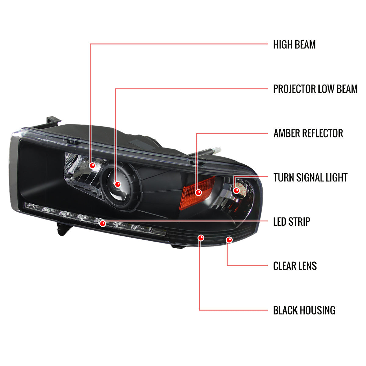 Spec-D 94-02 Dodge Ram Projector Headlights Matte Black/Clear