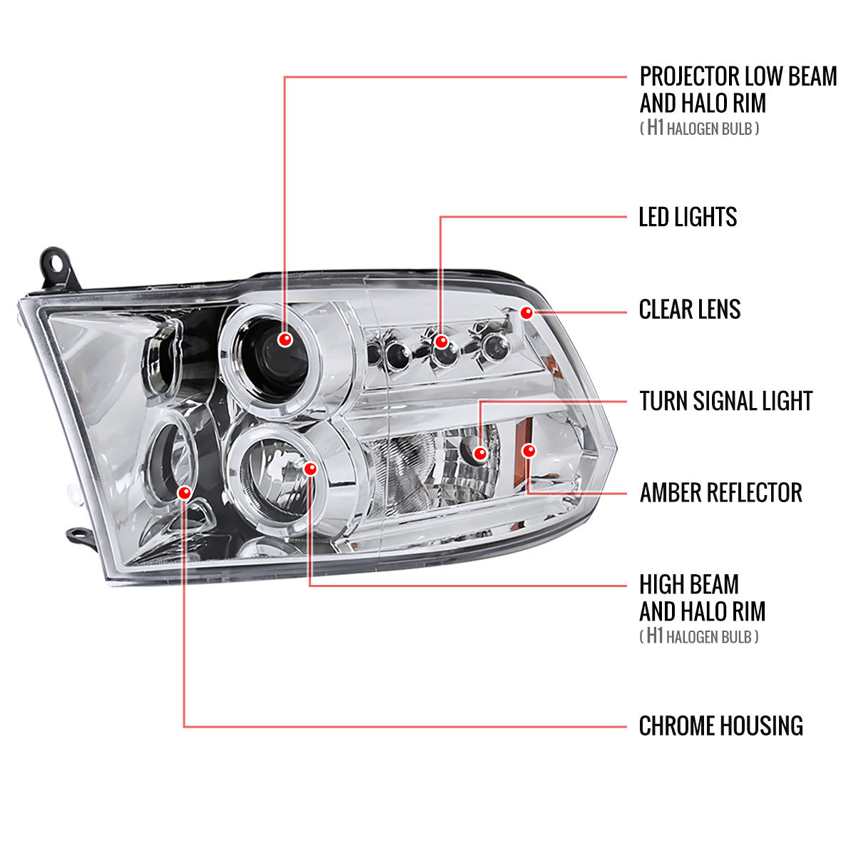 Spec-D 09-21 Ram 1500 2500 3500 Headlights Projector Chrome
