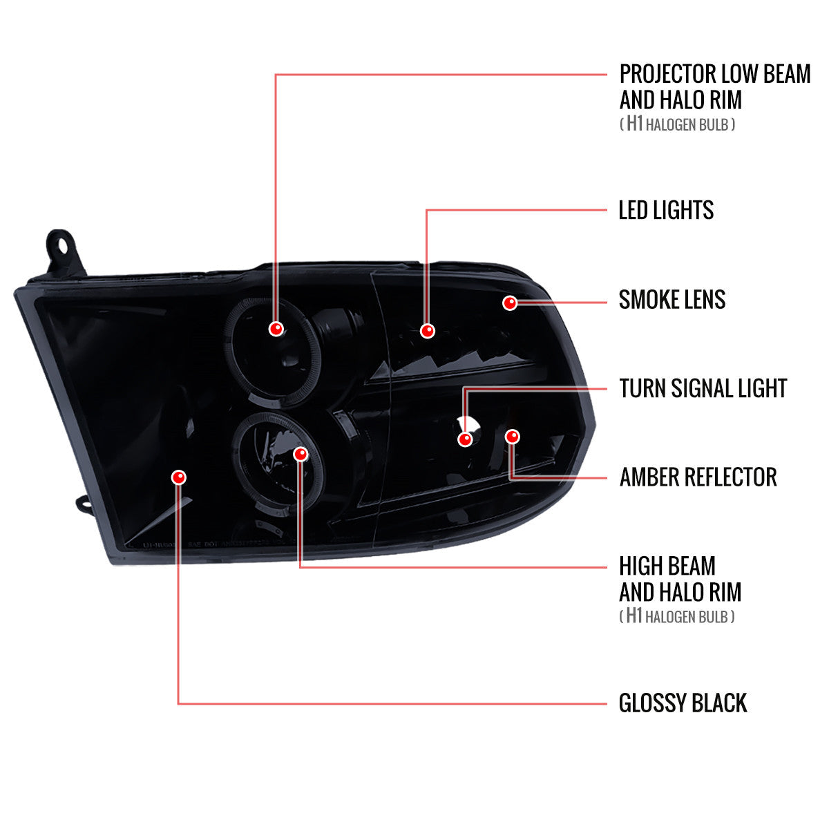 Spec-D 09-18 Dodge Ram 1500 2500 Sequential Headlights Black/Smoked
