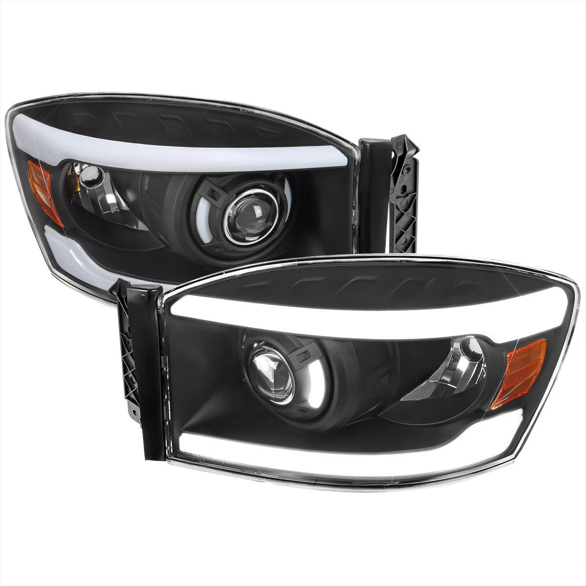 Spec-D 06-08 Dodge Ram LED Bar Projector Headlights Black