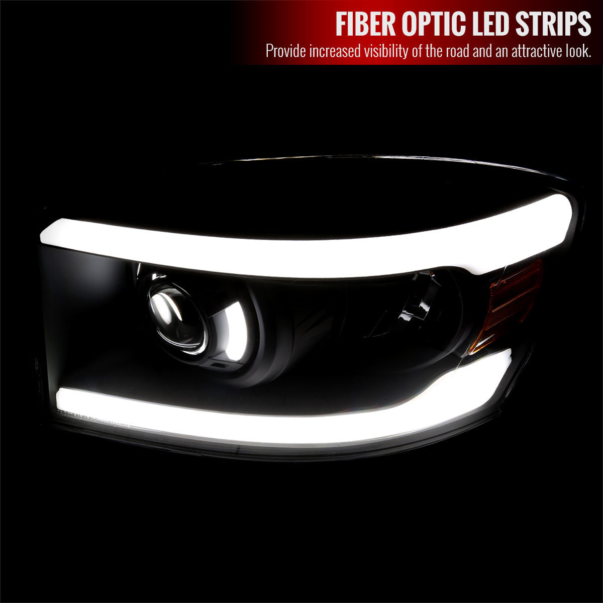 Spec-D 06-08 Dodge Ram LED Bar Projector Headlights Black