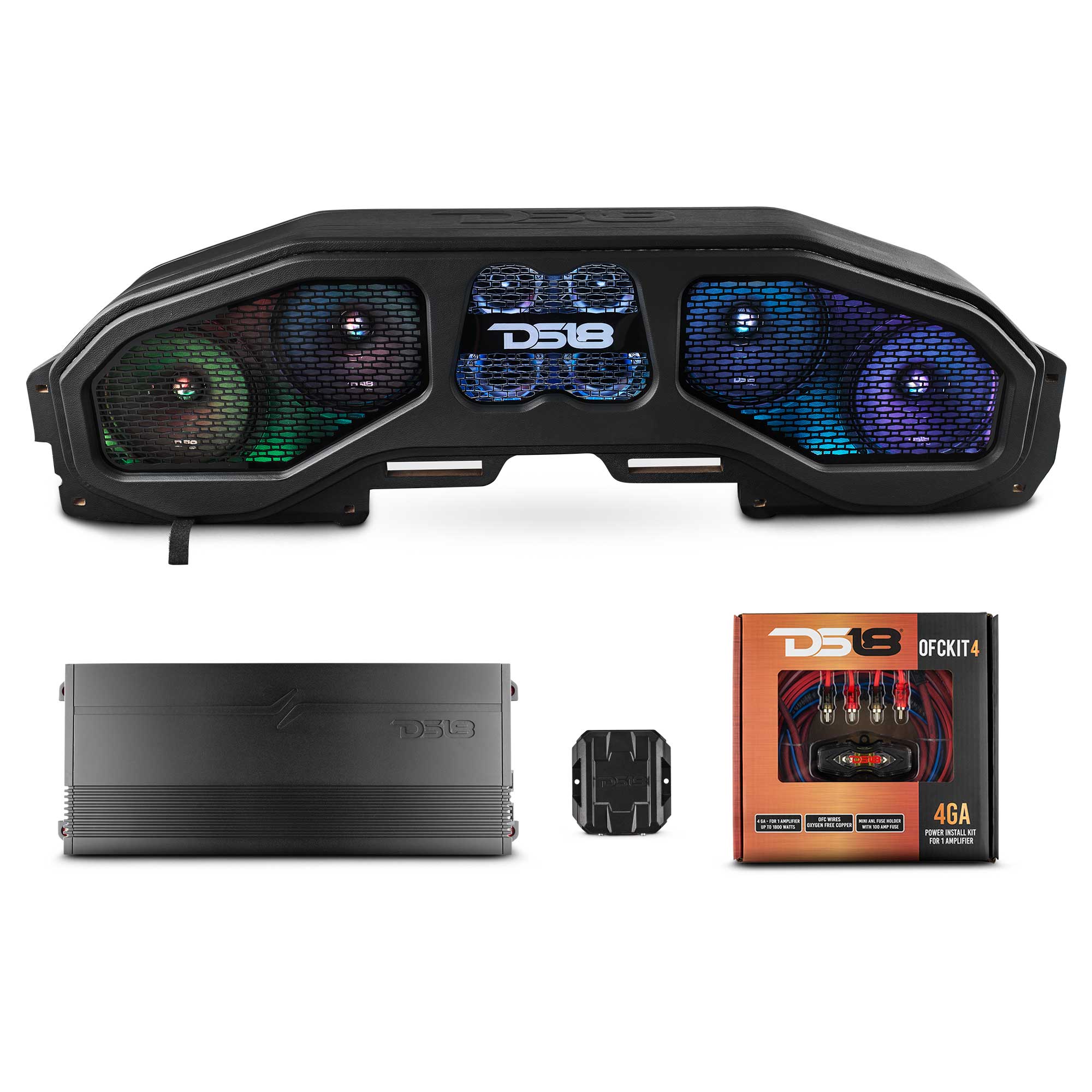 Ds18 Jeep JL, JT Overhead Sound Bar Package With Vinyl Finish and Dream LED Lights 4 x 8