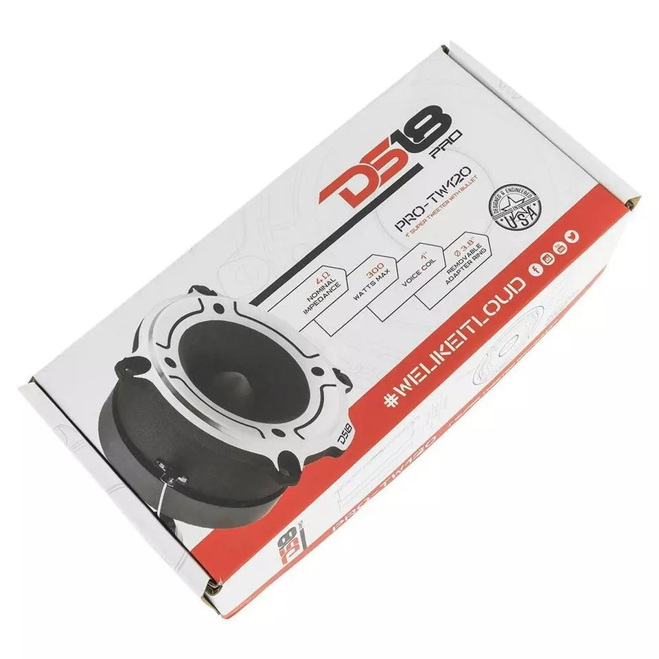 DS18 PRO-TW120 3” Pro Aluminum Super Bullet Tweeter – 240 Watts w/ Built in C...