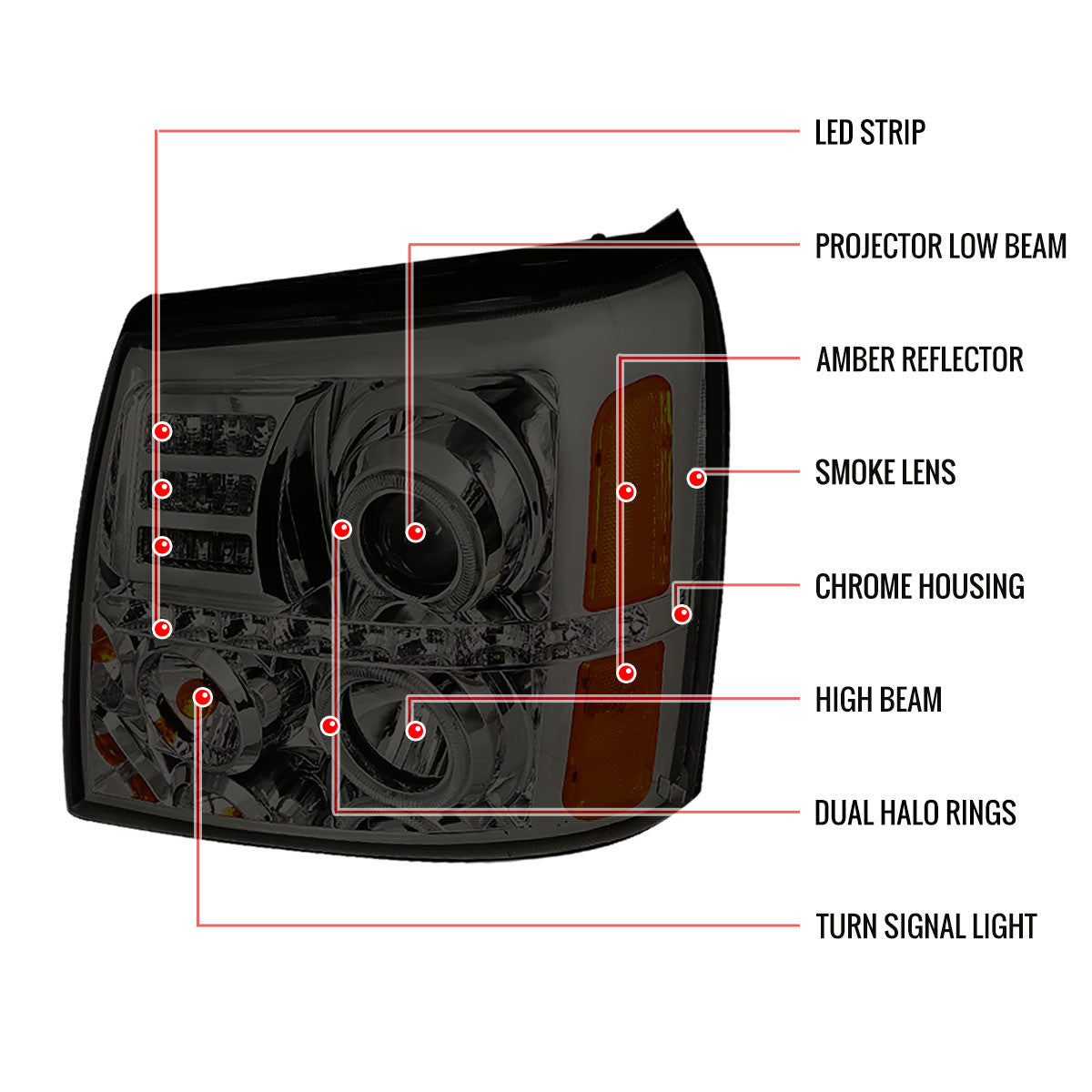 Spec-D 02-06 Escalade Halo Projector Headlights Chrome/Smoked