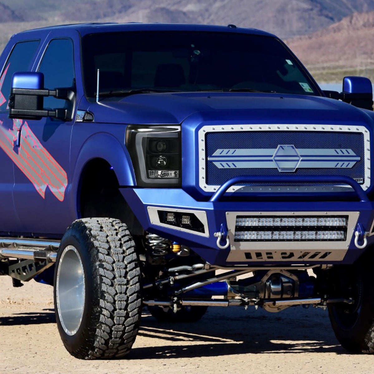 Spec-D 11-16 Ford F250 F350 F450 LED C-Bar Headlights Black