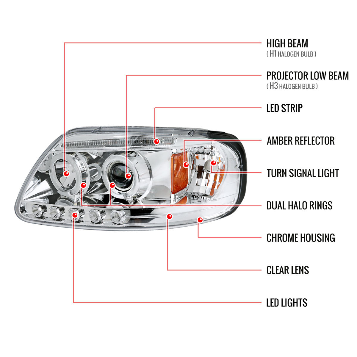 Spec-D 97-04 Ford Expedition F150 Projector Headlights Chrome