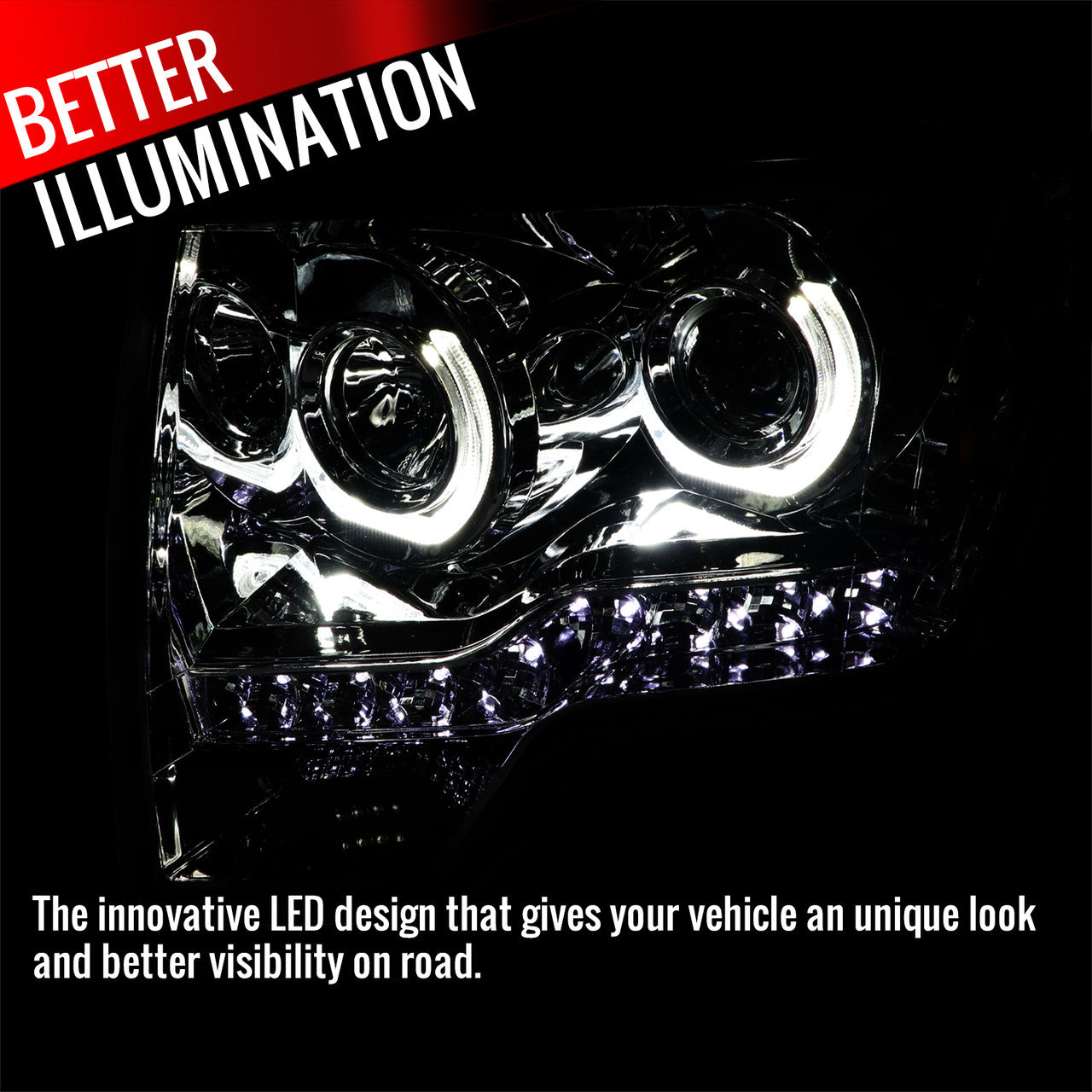 Spec-D 09-14 Ford F150 U-Ring Halo Projector Headlights Chrome