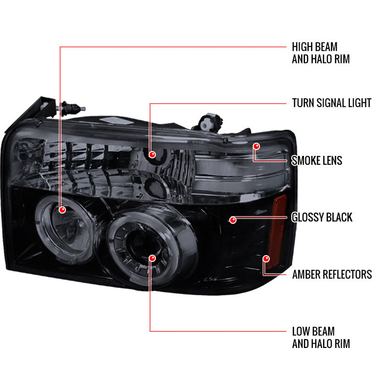 Spec-D 92-96 Ford F150 F250 Bronco Headlights Black/Smoked