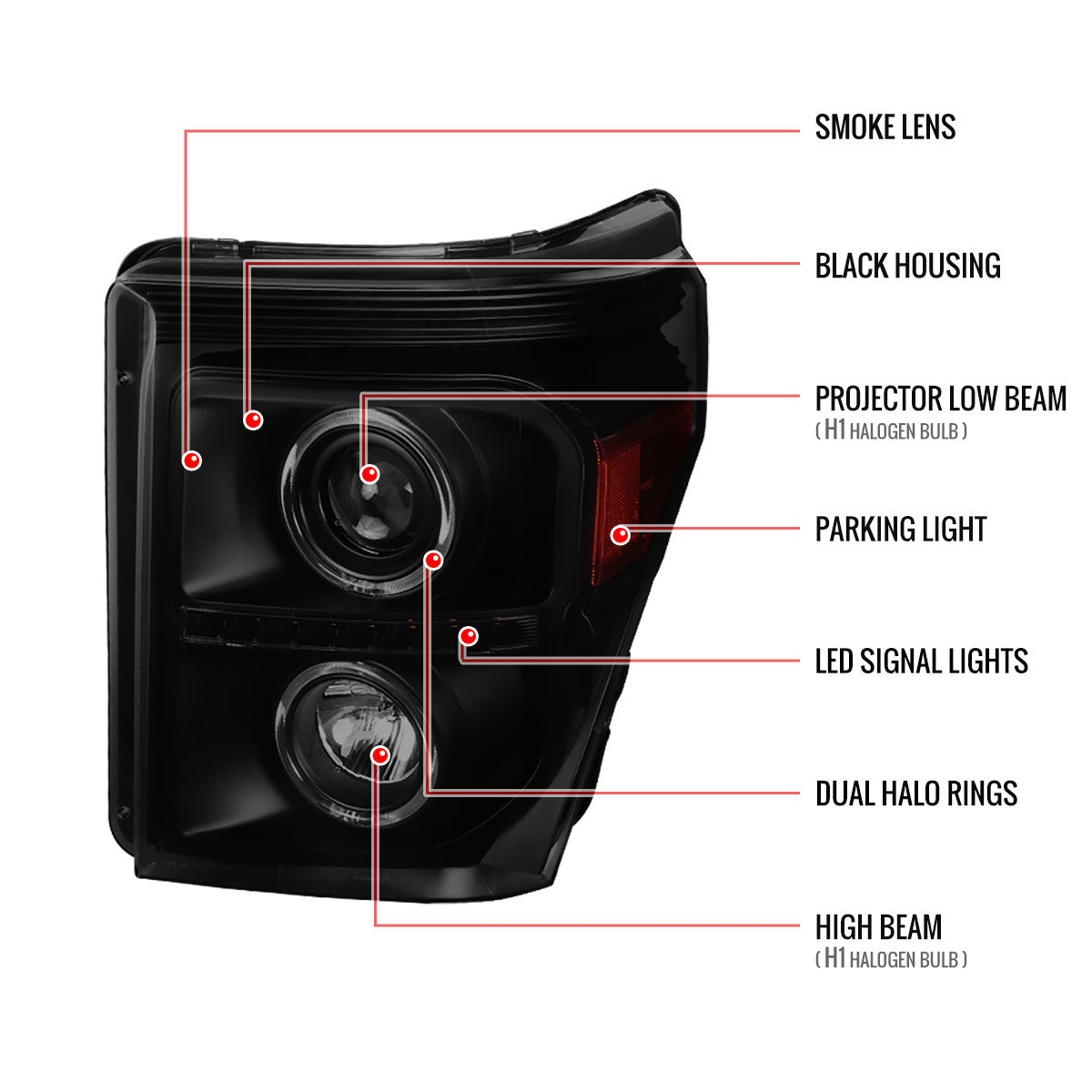 Spec-D 11-16 Ford F-250/F-350/F-450/F-550 Headlights Halo Black/Smoked