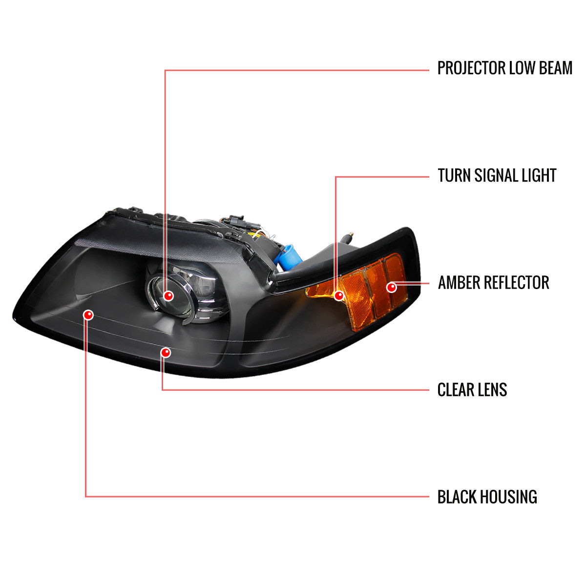 Spec-D 99-04 Ford Mustang Projector Headlights Black