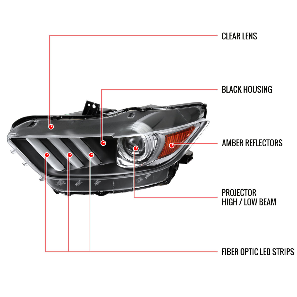 Spec-D 18-20 Mustang Shelby LED Strip Headlights Black OEM HID