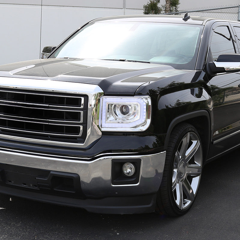 Spec-D 14-19 GMC Sierra Headlights LED DRL Bar Projector Chrome