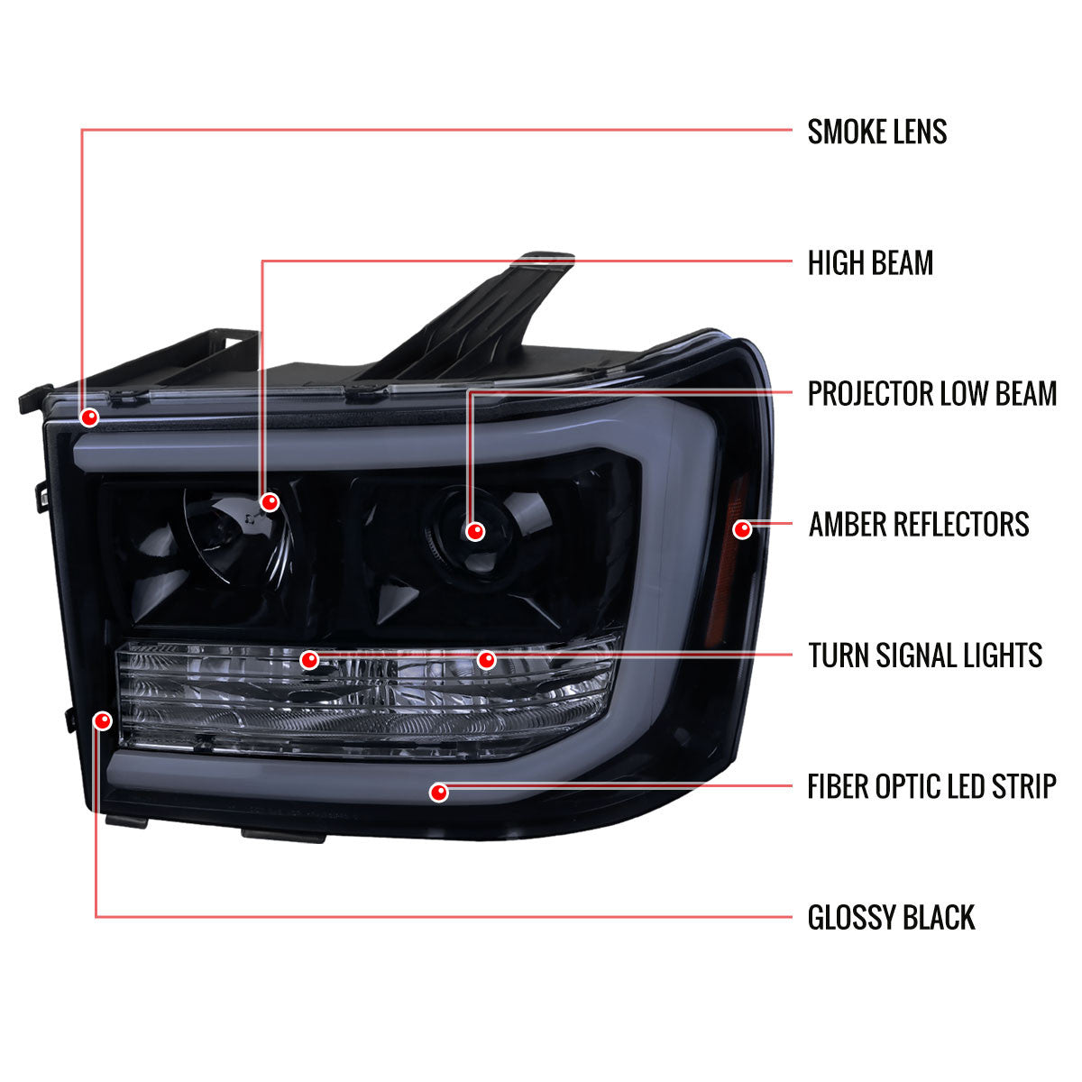 Spec-D 07-14 GMC Sierra 1500HD 2500HD Projector Headlights Black/Smok