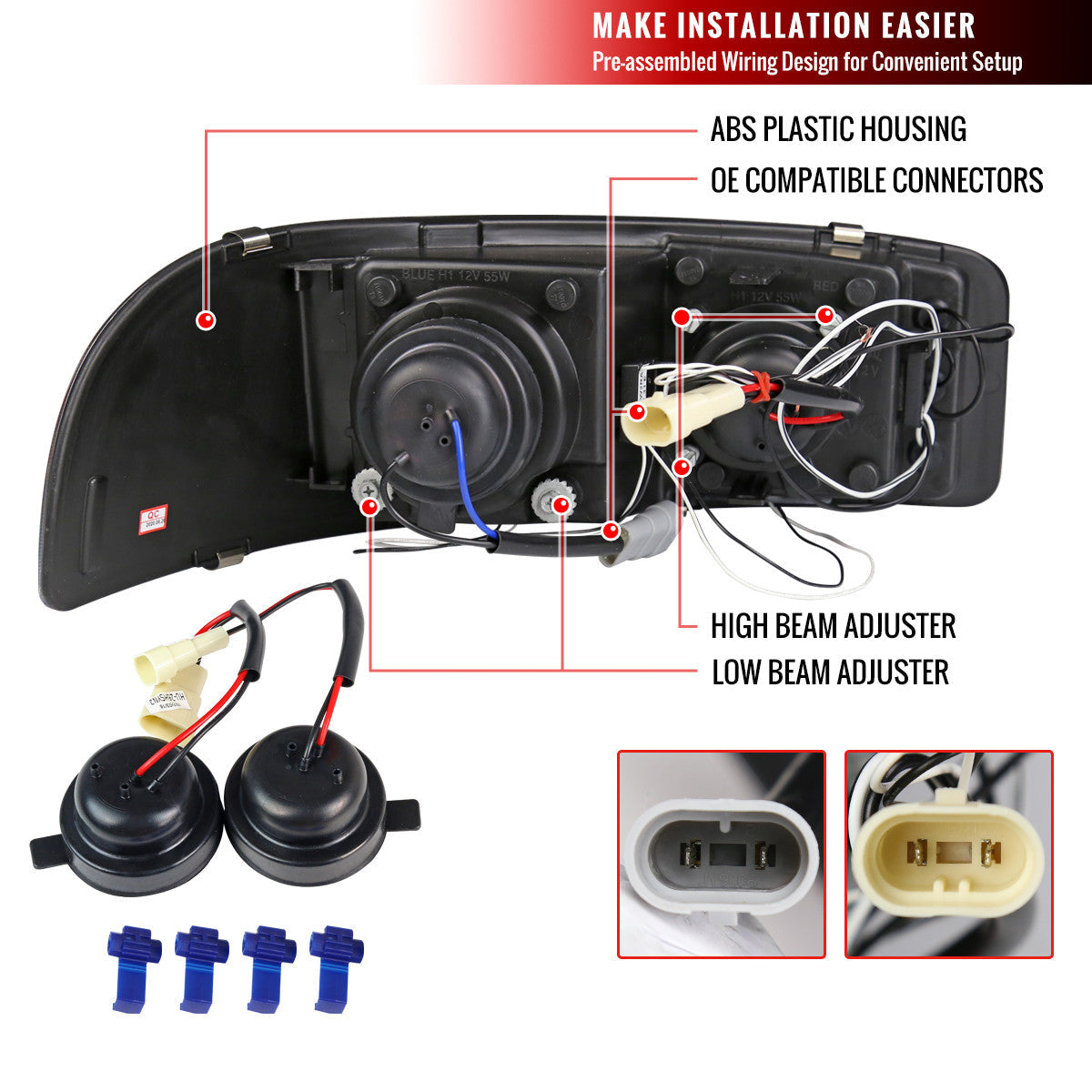 Spec-D 00-06 GMC Yukon Denali Headlights Halo Projector Black