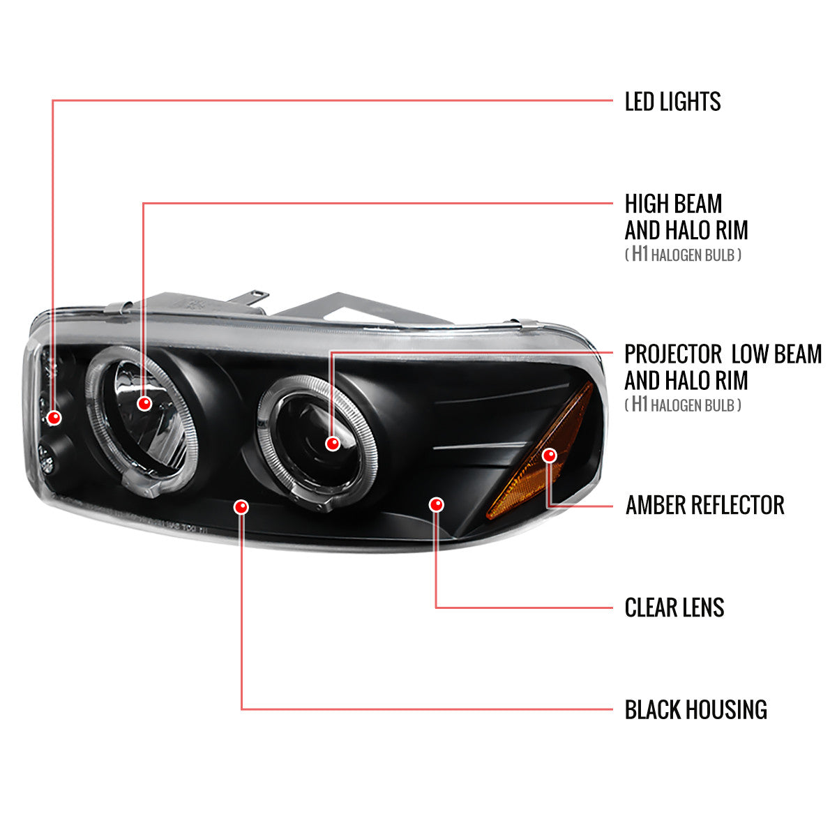 Spec-D 00-06 GMC Yukon Denali Headlights Halo Projector Black