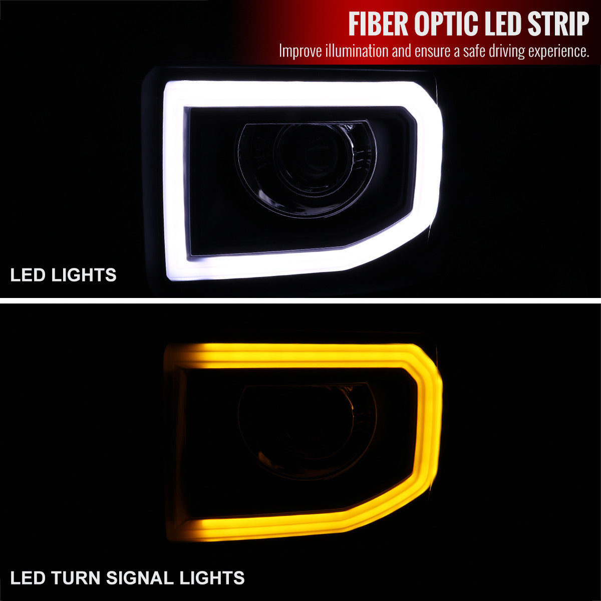 Spec-D 14-19 GMC Sierra LED Bar Projector Headlights Black/Clear