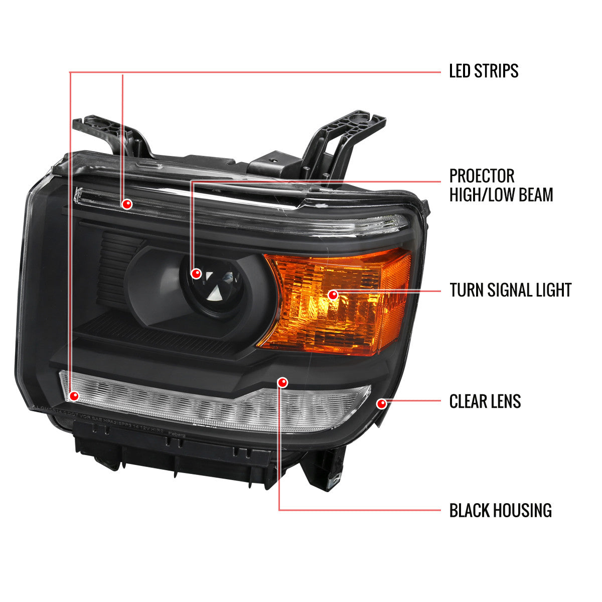 Spec-D 14-19 GMC Sierra Pickup LED Bar Headlights Black