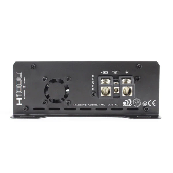 Massive audio H1000 - 1050 Watt RMS @ 1 Ohm Mono Block Hippo Series Amplifier with Bass Remote
