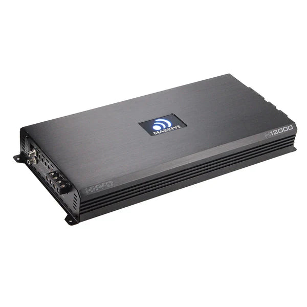 Massive audio H12000 - 12000 Watt RMS @ 1 Ohm Mono Block Hippo Series Amplifier with Bass Remote