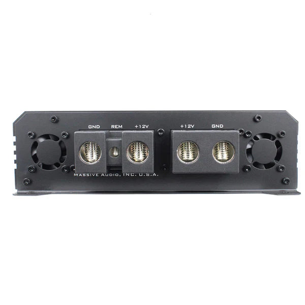 Massive audio H12000 - 12000 Watt RMS @ 1 Ohm Mono Block Hippo Series Amplifier with Bass Remote
