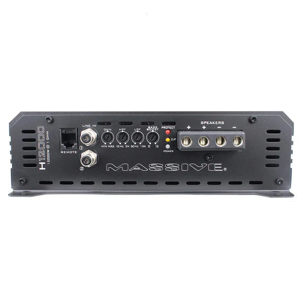 Massive audio H12000 - 12000 Watt RMS @ 1 Ohm Mono Block Hippo Series Amplifier with Bass Remote