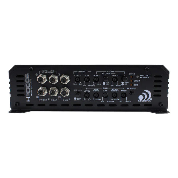 Massive audio H30005 - 300 Watts RMS x 4 @ 2 Ohm + 1500w @ 1 ohm 5 Channel Amplifier
