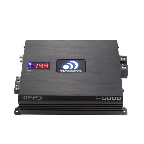Massive audio H5000 - 5000 Watt RMS @ 1 Ohm Mono Block Hippo Series Amplifier with Bass Remote