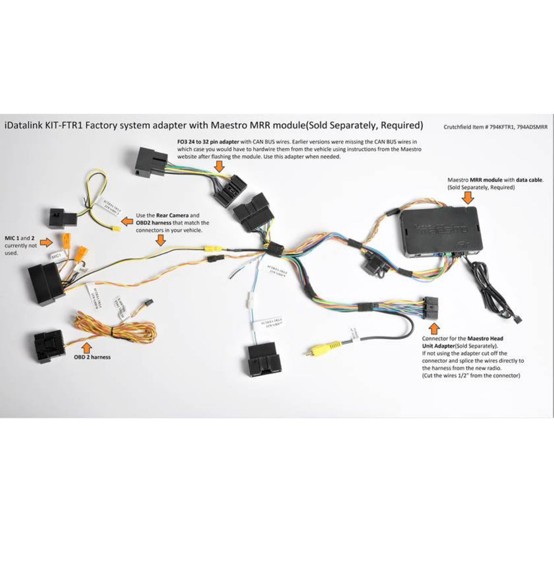 iDatalink KIT-FTR1 Factory System Adapter Install and connect a double-DIN car stereo in select 2015-21 Ford pickups — MRR or MRR2 module also required (Black)