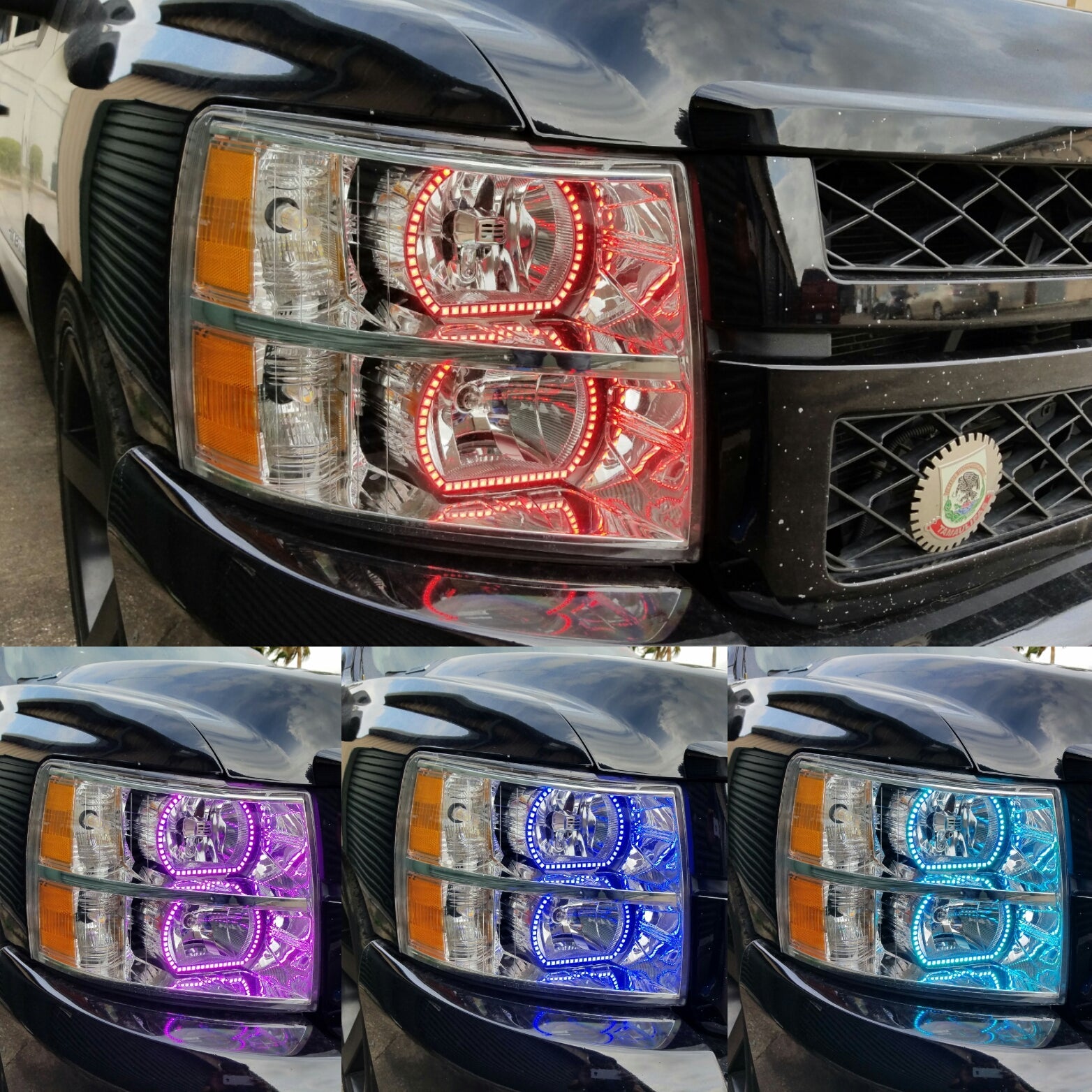 2007 - 2013 Chevy Silverado Headlights with RGB Color Changing Halos Pre-Built Headlights Assembly