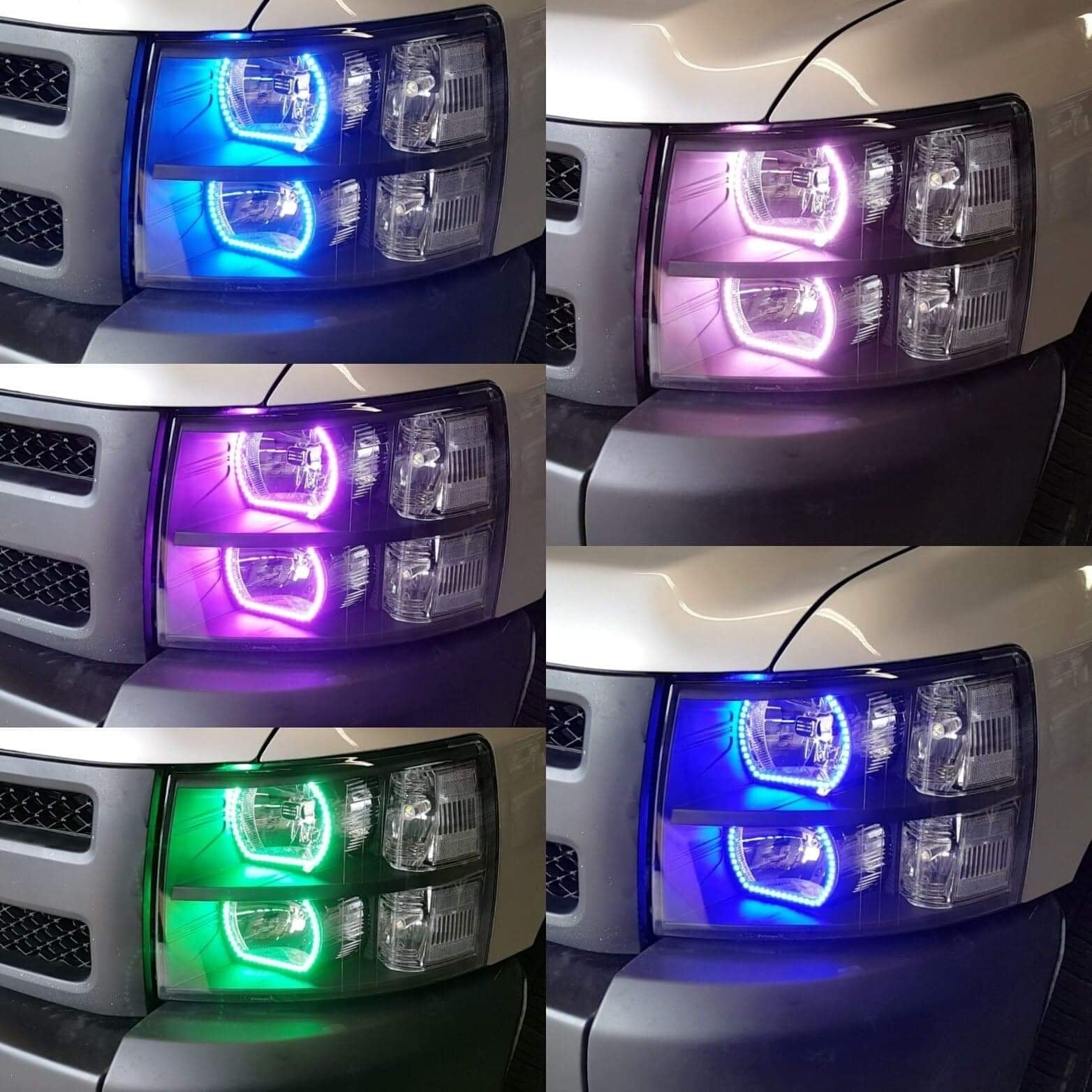 2007 - 2013 Chevy Silverado Headlights with RGB Color Changing Halos Pre-Built Headlights Assembly