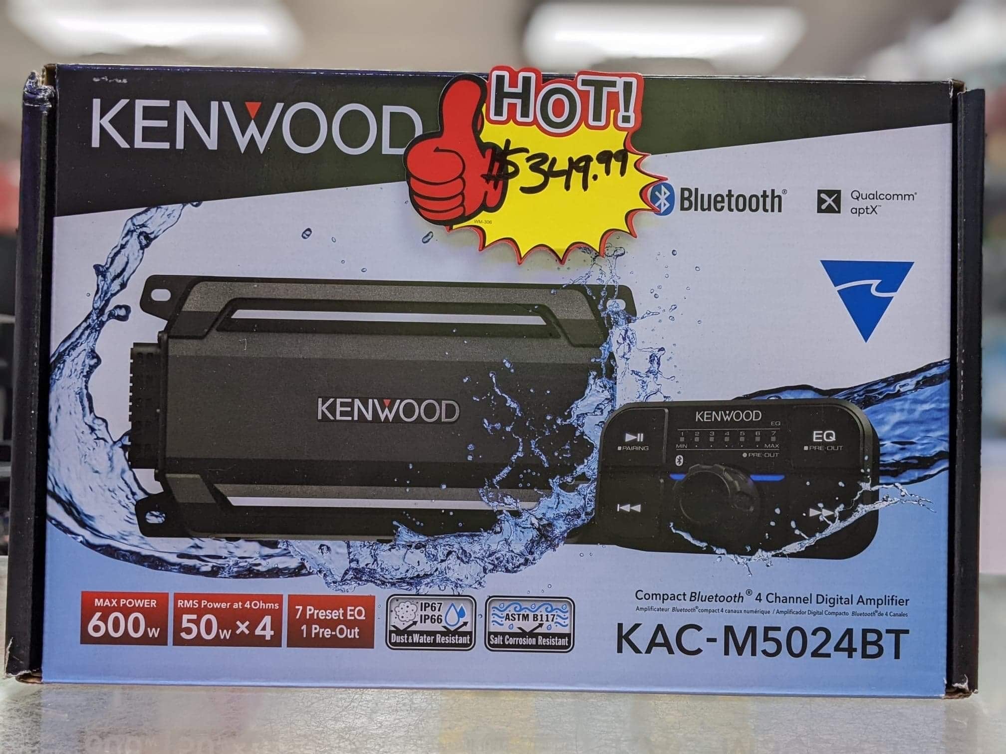 Kenwood KAC-M5024BT - Compact 4-channel powersports/marine amplifier with Bluetooth® connectivity — 50 watts RMS x 4