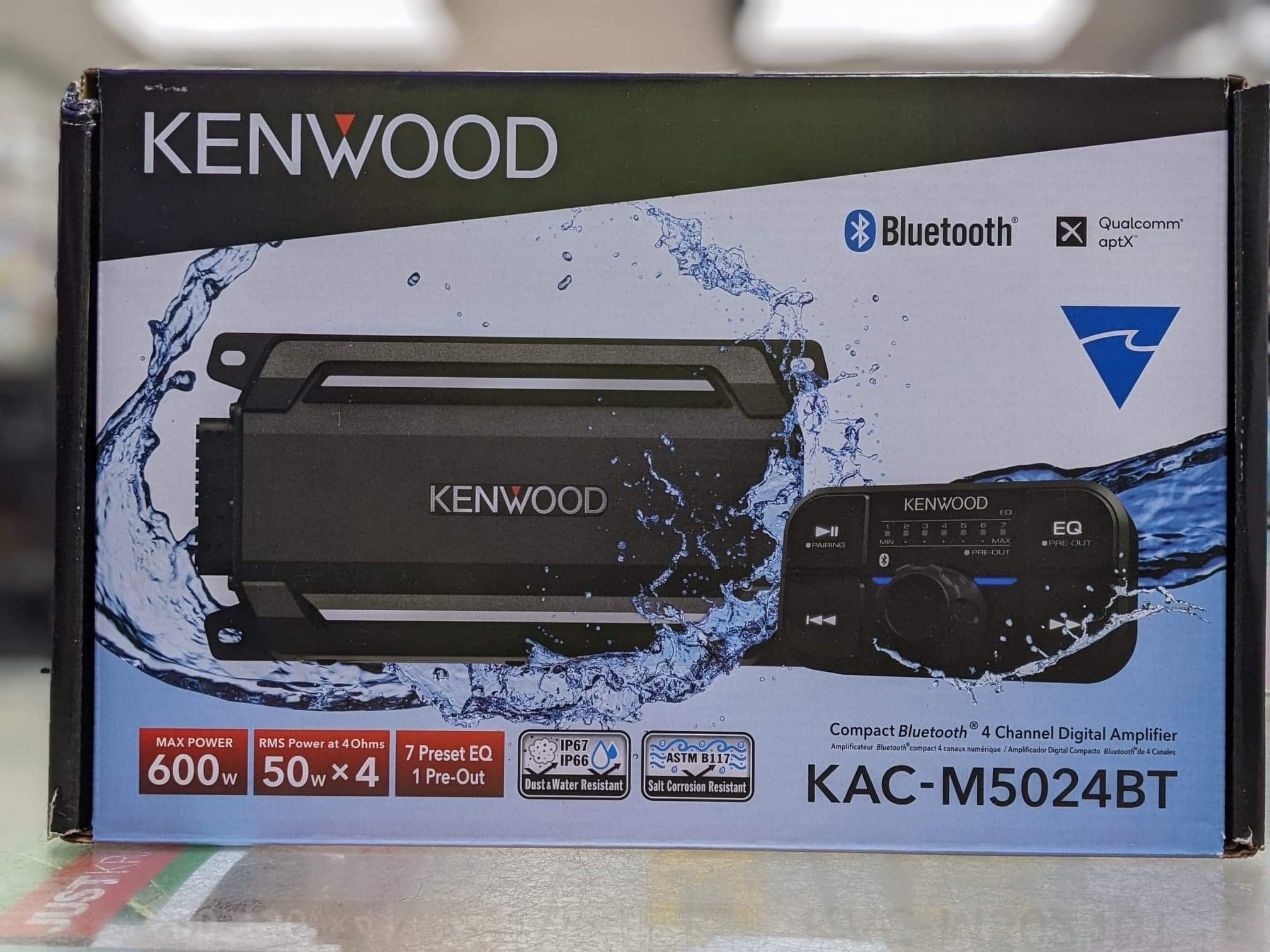 Kenwood KAC-M5024BT - Compact 4-channel powersports/marine amplifier with Bluetooth® connectivity — 50 watts RMS x 4